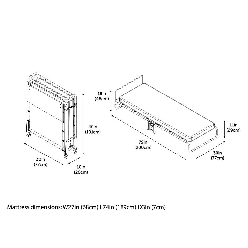 Jay-Be Inspire Cot Folding Bed with Memory e-Fibre Mattress and Headboard, Twin,