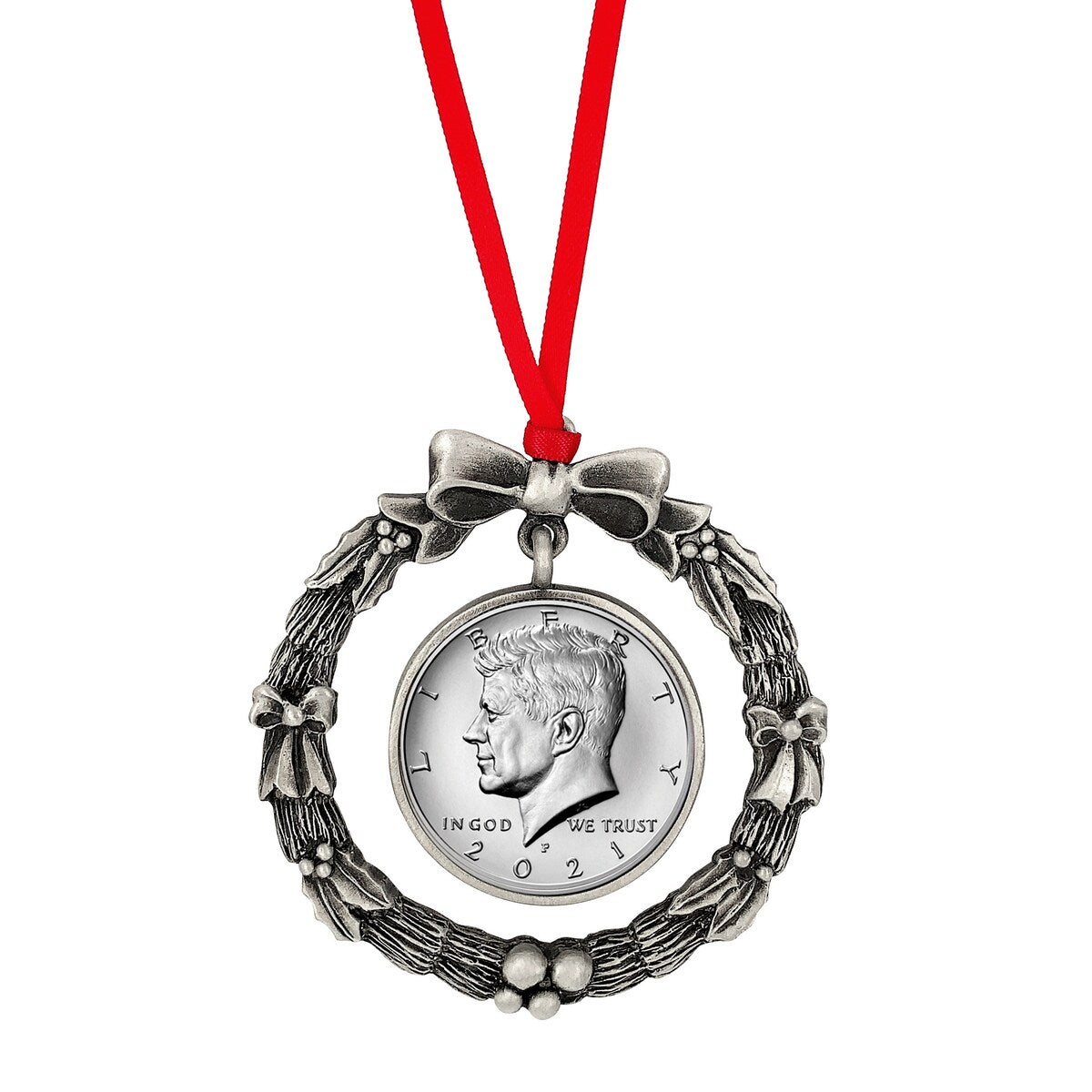 JFK 2021 Half Dollar Wreath Ornament - 2.75" x 2.75" x .0625"