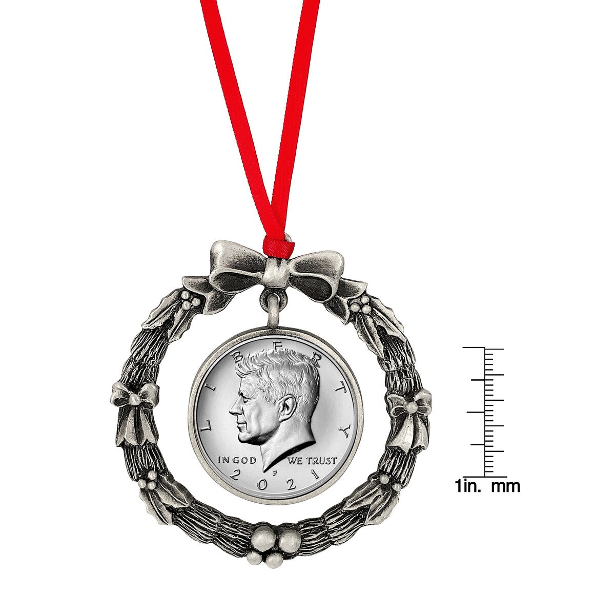 JFK 2021 Half Dollar Wreath Ornament - 2.75" x 2.75" x .0625"