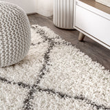 JONATHAN Y Modern Shag Plush Tassel Moroccan Geometric Trellis Area Rug