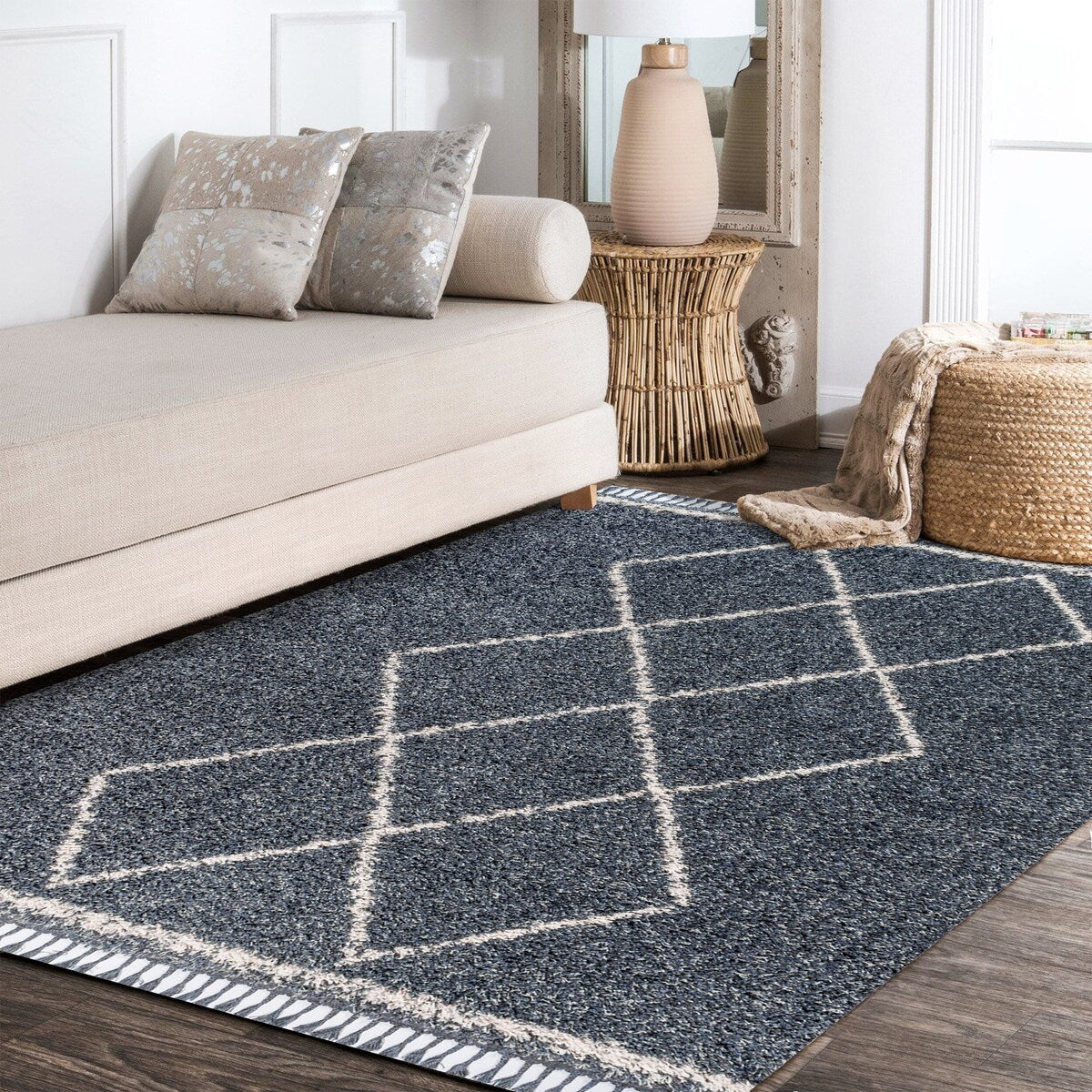 JONATHAN Y Modern Shag Plush Tassel Moroccan Tribal Geometric Trellis Area Rug