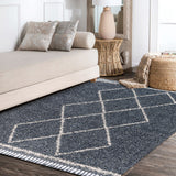 JONATHAN Y Modern Shag Plush Tassel Moroccan Tribal Geometric Trellis Area Rug