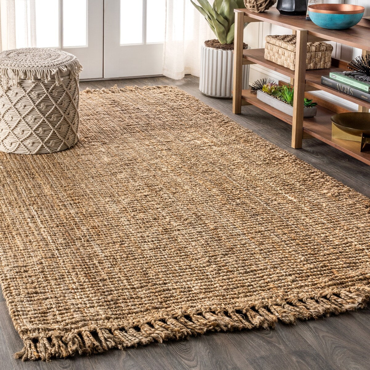 JONATHAN Y Maras Hand Woven Chunky Jute with Fringe Area Rug