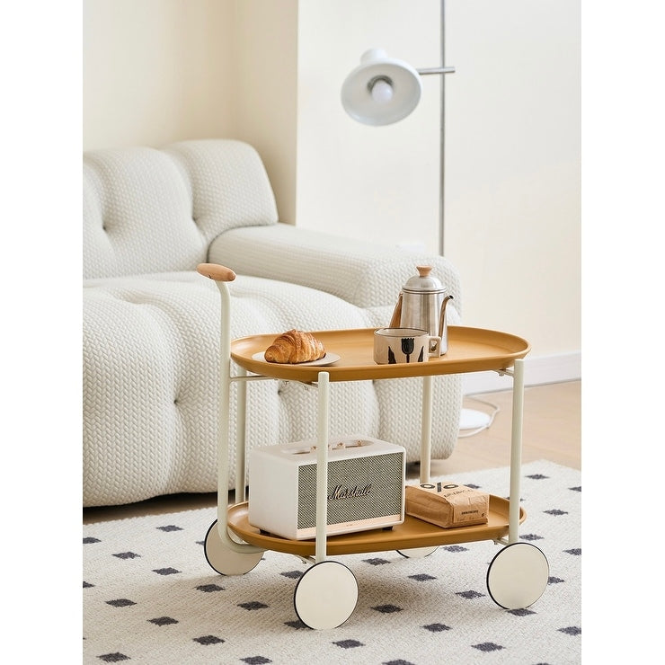 JYCC-YEL Movable Small Pushcart Small Cart Double Layered Coffee Table Leisure Modern Living Room