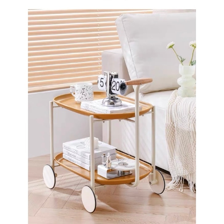 JYCC-YEL Movable Small Pushcart Small Cart Double Layered Coffee Table Leisure Modern Living Room