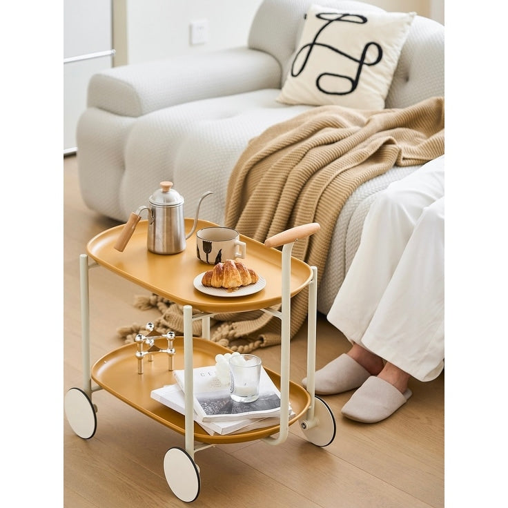 JYCC-YEL Movable Small Pushcart Small Cart Double Layered Coffee Table Leisure Modern Living Room