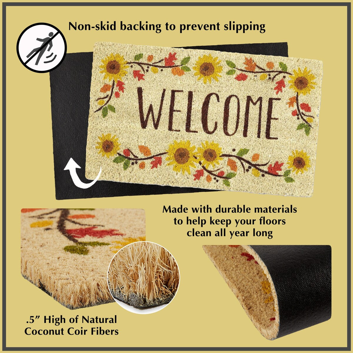 J&M Bye Felicia Vinyl Back Coir Doormat 18x30 - 18x30"
