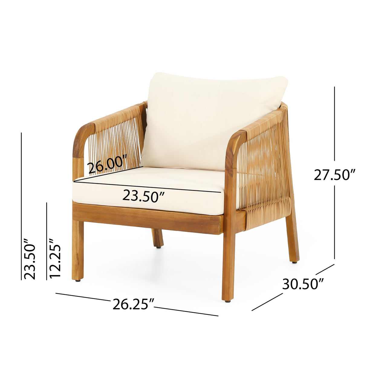 Jabe Acacia Wood and Wicker Outdoor Club Chair with Cushions by Christopher Knight Home
