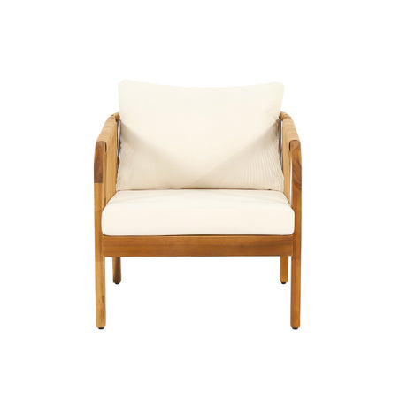 Jabe Acacia Wood and Wicker Outdoor Club Chair with Cushions by Christopher Knight Home