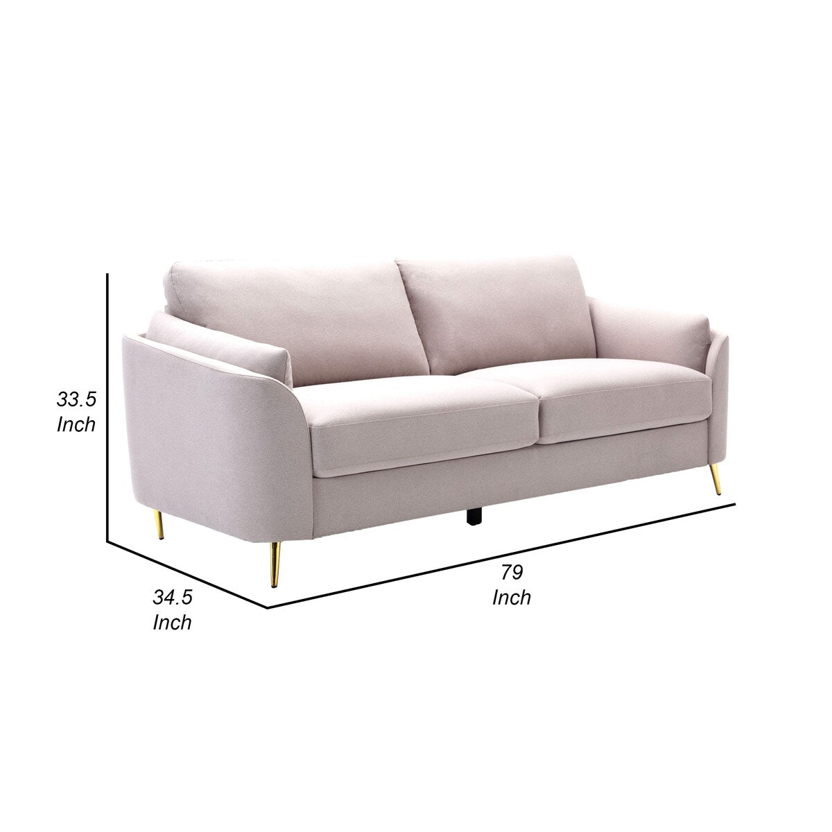 Jace 35 Inch Accent Chair, Beige Polyester, Metal Gold Legs, Pillow Back