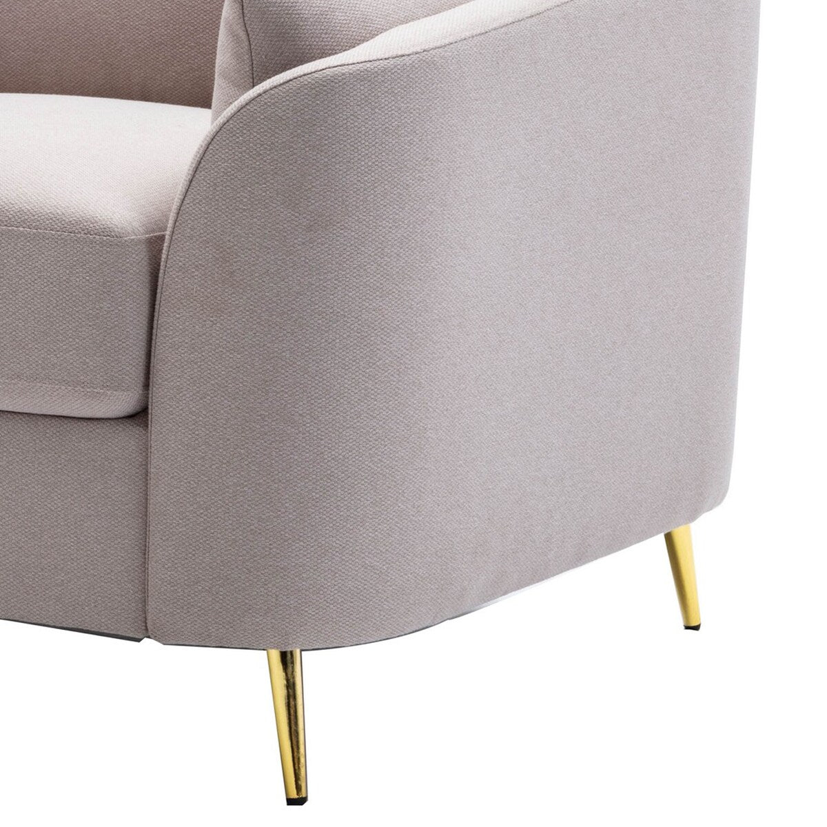Jace 35 Inch Accent Chair, Beige Polyester, Metal Gold Legs, Pillow Back
