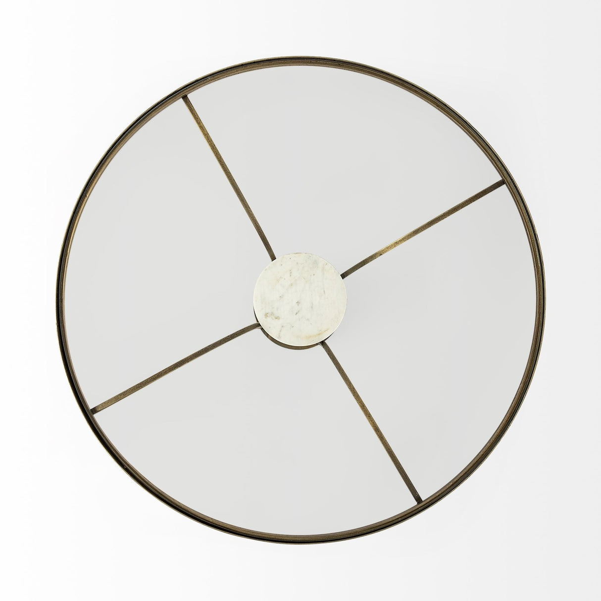Jacinta II Glass Top with Gold Metal and White Marble Pedestal Round Side Table