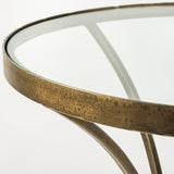 Jacinta II Glass Top with Gold Metal and White Marble Pedestal Round Side Table