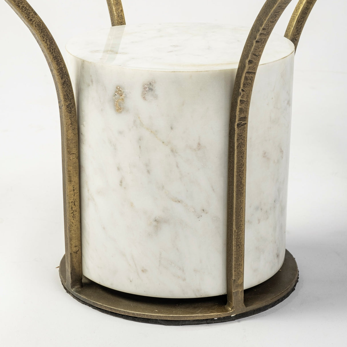 Jacinta II Glass Top with Gold Metal and White Marble Pedestal Round Side Table