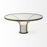 Jacinta II Glass Top with Gold Metal and White Marble Pedestal Round Side Table