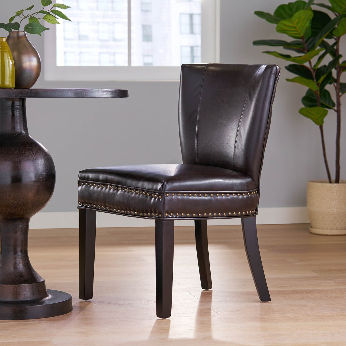 Jackie Contemporary Bonded Leather Dining Chair with Nailhead Accents by Christopher Knight Home