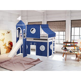 JACKPOT Prince & Princess Low Loft Twin Bed, Ladder Slide Tent & Tower