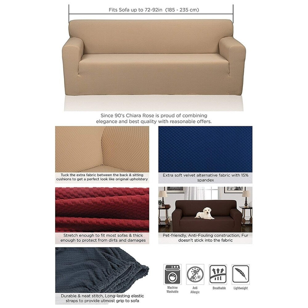 Chiara Rose Jacquard Anti-Slip 1-Piece Spandex Elastic Couch Stretch Box Cushion Sofa Slipcover Beige