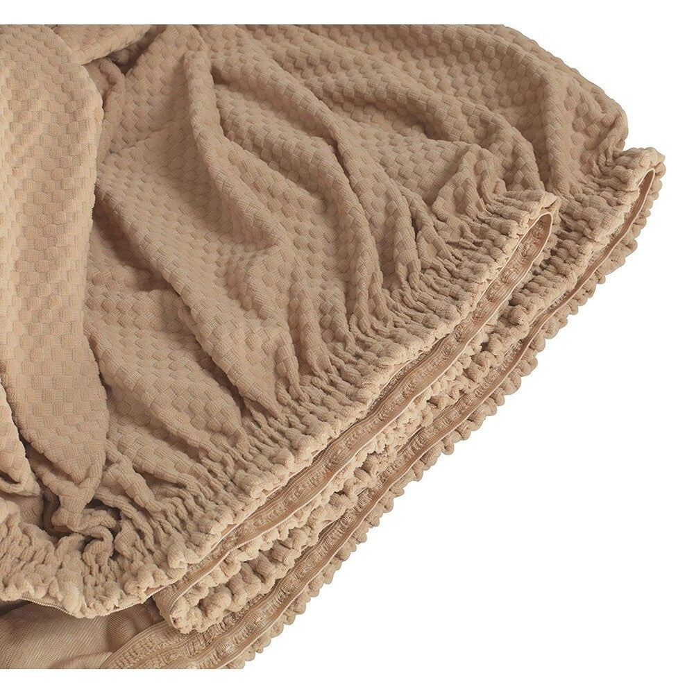 Chiara Rose Jacquard Anti-Slip 1-Piece Spandex Elastic Couch Stretch Box Cushion Sofa Slipcover Beige
