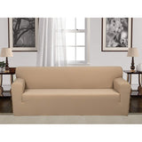 Chiara Rose Jacquard Anti-Slip 1-Piece Spandex Elastic Couch Stretch Box Cushion Sofa Slipcover Beige
