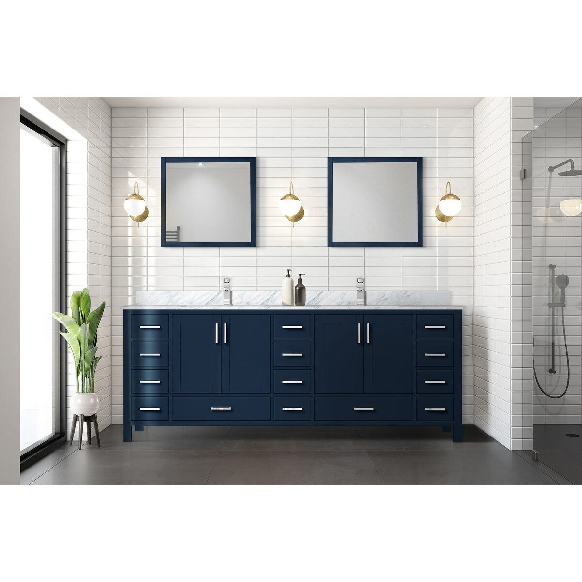 Jacques 84 in. W x 22 in. D Navy Blue Double Bath Vanity and Carrara Marble Top
