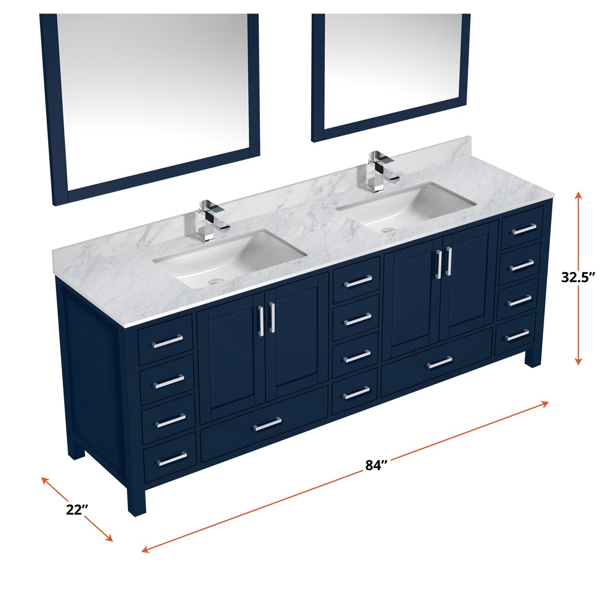 Jacques 84 in. W x 22 in. D Navy Blue Double Bath Vanity and Carrara Marble Top