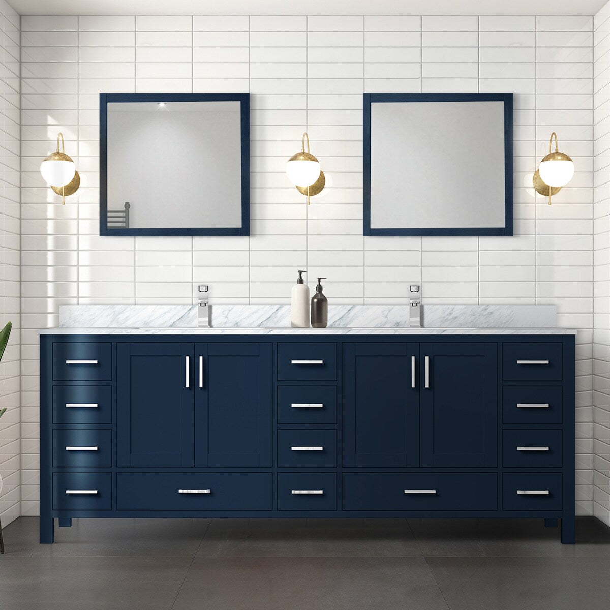 Jacques 84 in. W x 22 in. D Navy Blue Double Bath Vanity and Carrara Marble Top