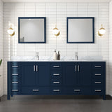 Jacques 84 in. W x 22 in. D Navy Blue Double Bath Vanity and Carrara Marble Top