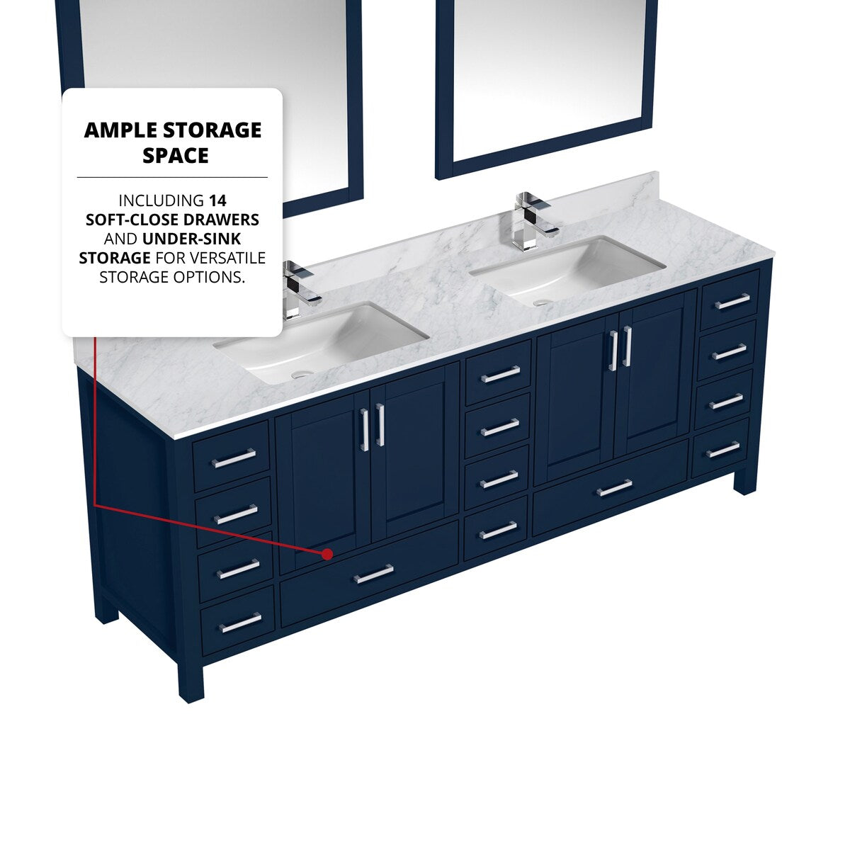 Jacques 84 in. W x 22 in. D Navy Blue Double Bath Vanity and Carrara Marble Top