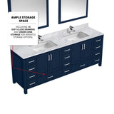 Jacques 84 in. W x 22 in. D Navy Blue Double Bath Vanity and Carrara Marble Top