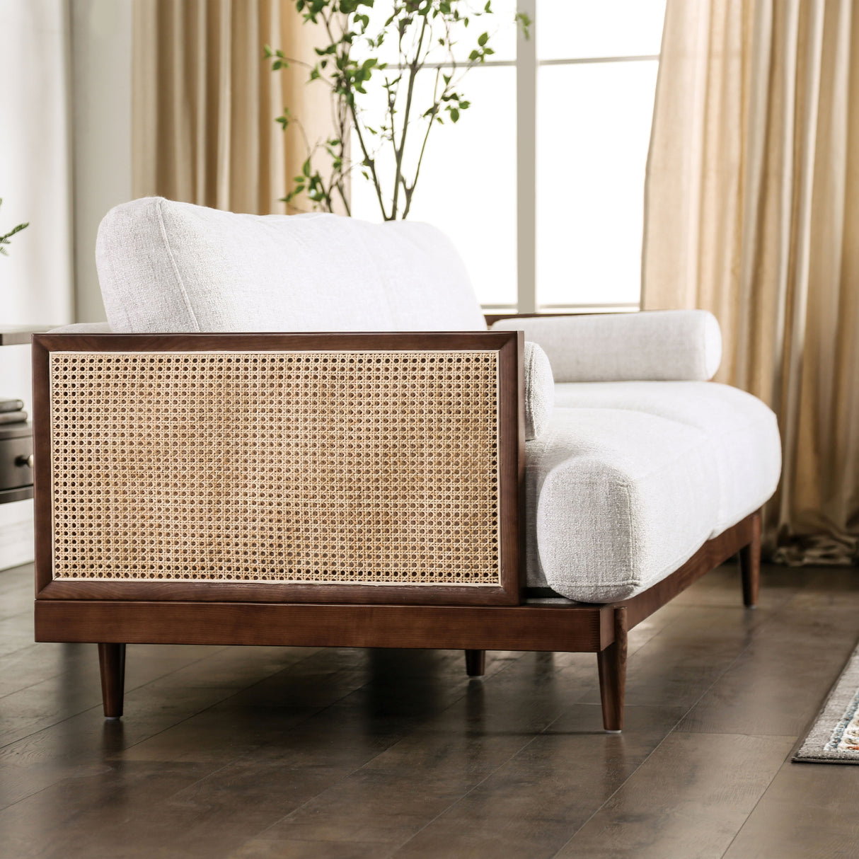 Jacques Mid Century Modern Rattan Loveseat with Pillow Back by Furniture of America