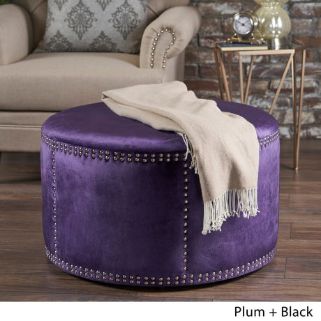 Jaewon Studded Velvet Round Ottoman Stool by Christopher Knight Home