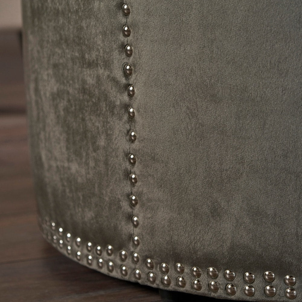 Jaewon Studded Velvet Round Ottoman Stool by Christopher Knight Home