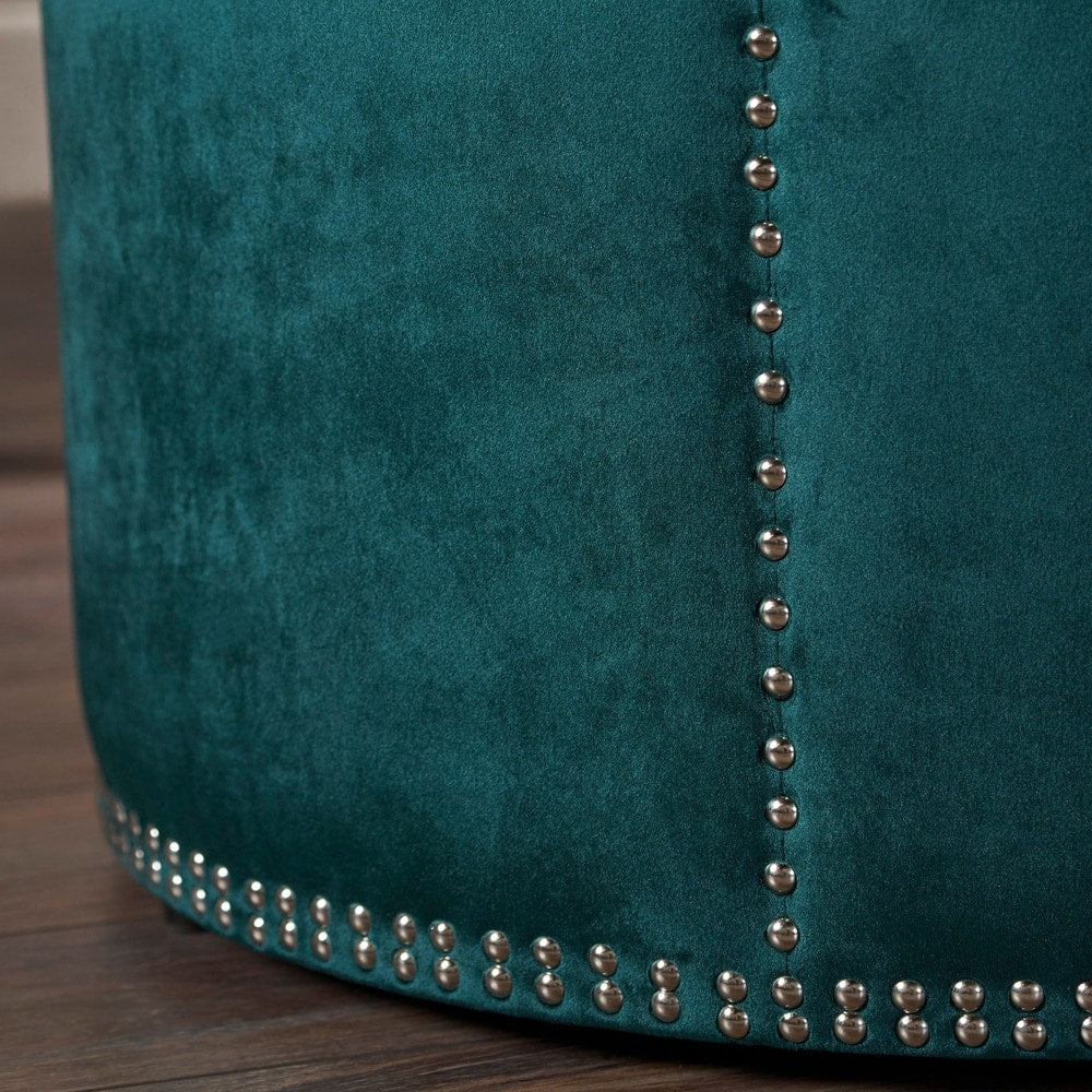 Jaewon Studded Velvet Round Ottoman Stool by Christopher Knight Home