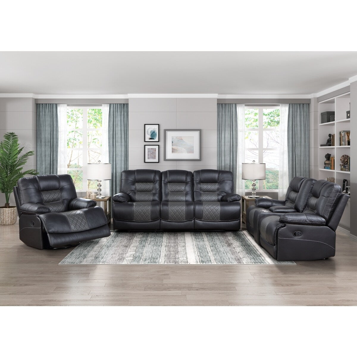 Jalen Gray Faux Leather Double Reclining Sofa