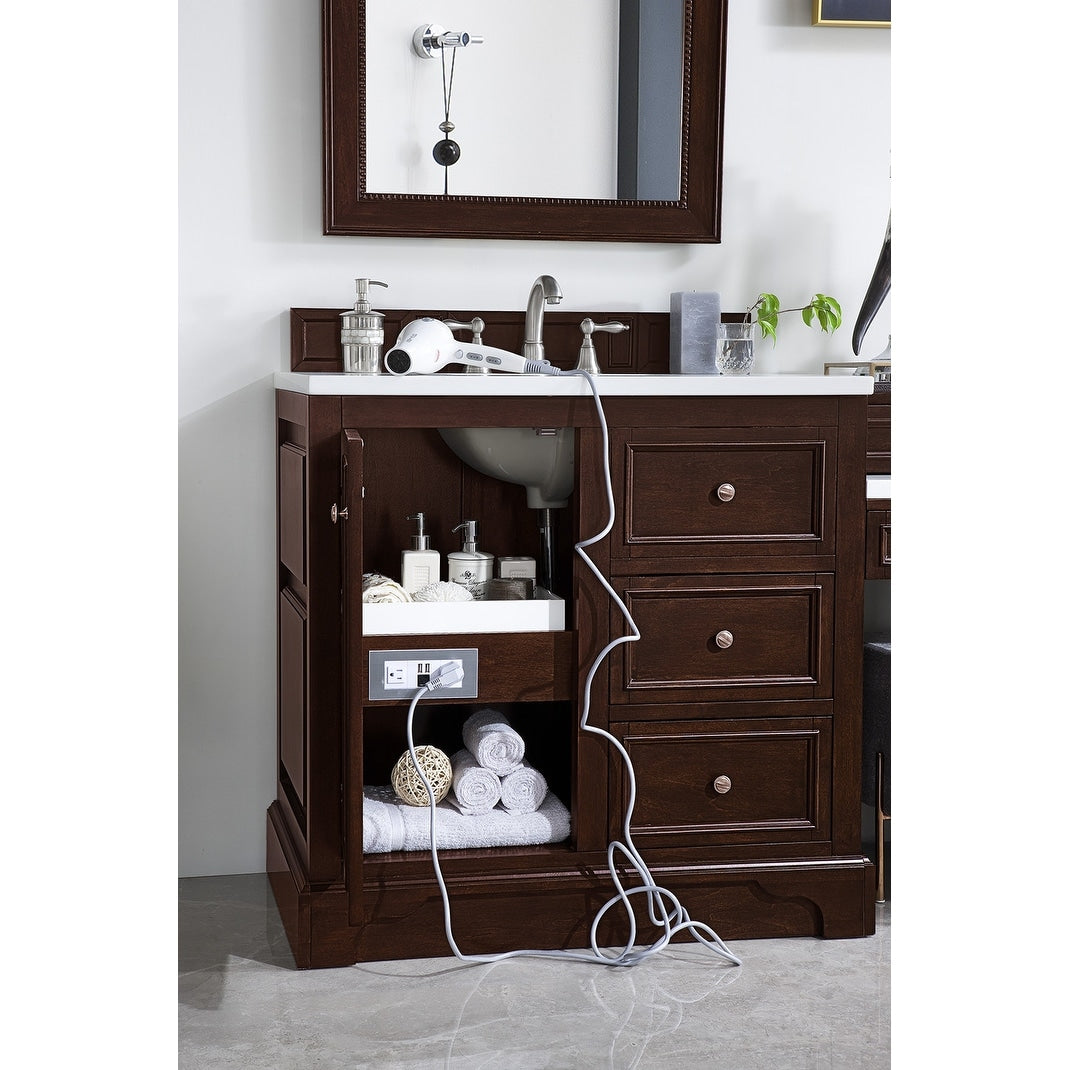 James Martin Vanities De Soto 94" Double Vanity Set with Makeup Table, Burnished Mahogany