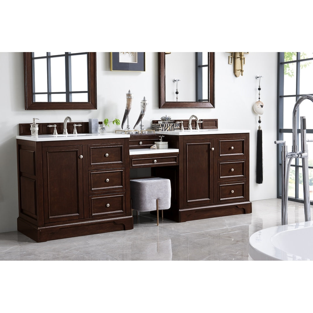 James Martin Vanities De Soto 94" Double Vanity Set with Makeup Table, Burnished Mahogany