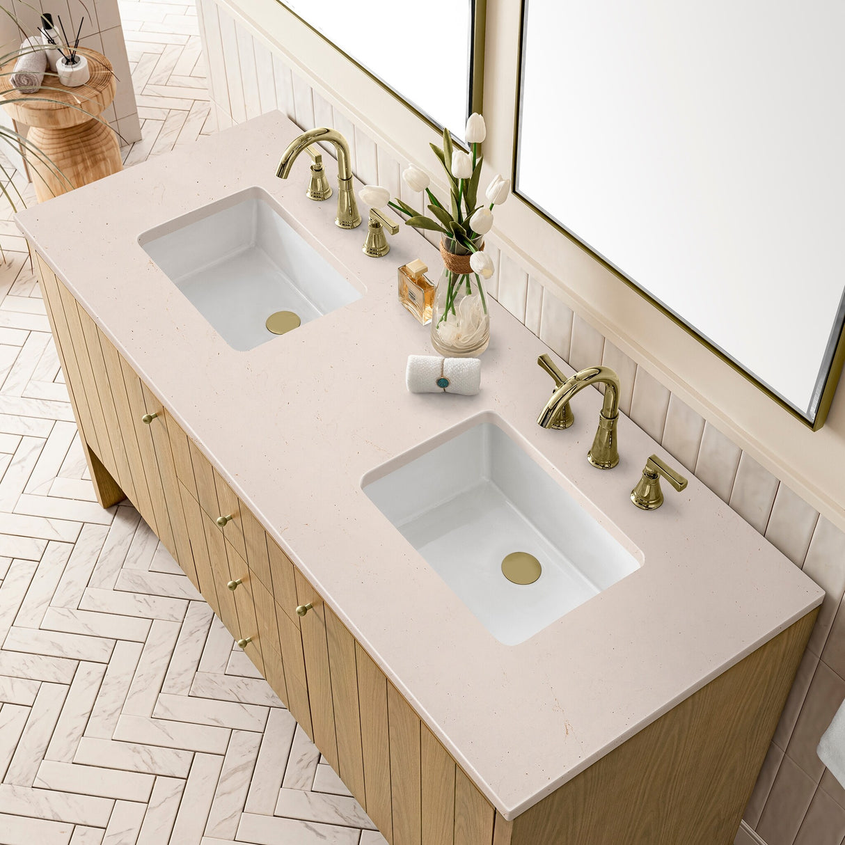 James Martin Vanities Hudson 60" Double Vanity, Light Natural Oak