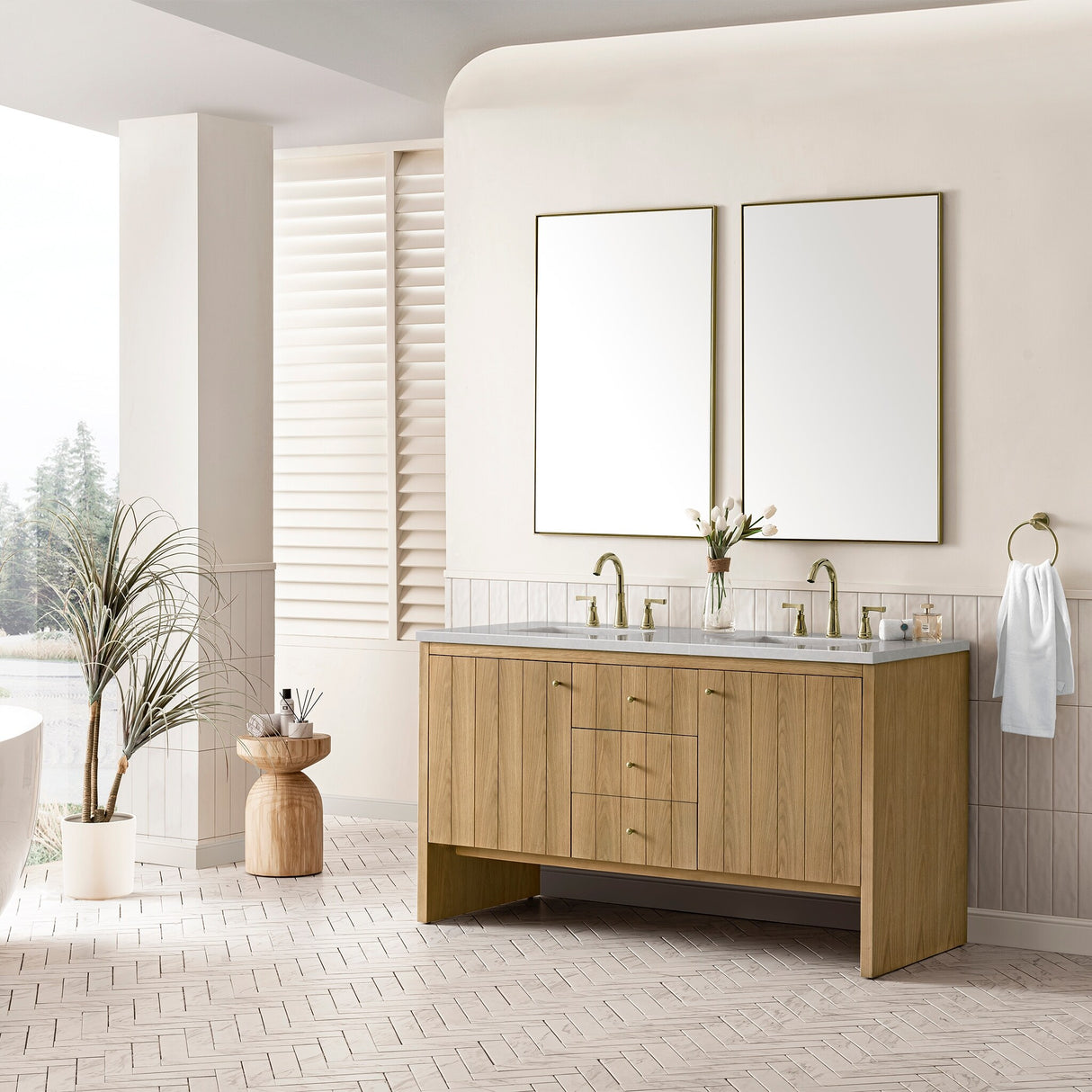 James Martin Vanities Hudson 60" Double Vanity, Light Natural Oak