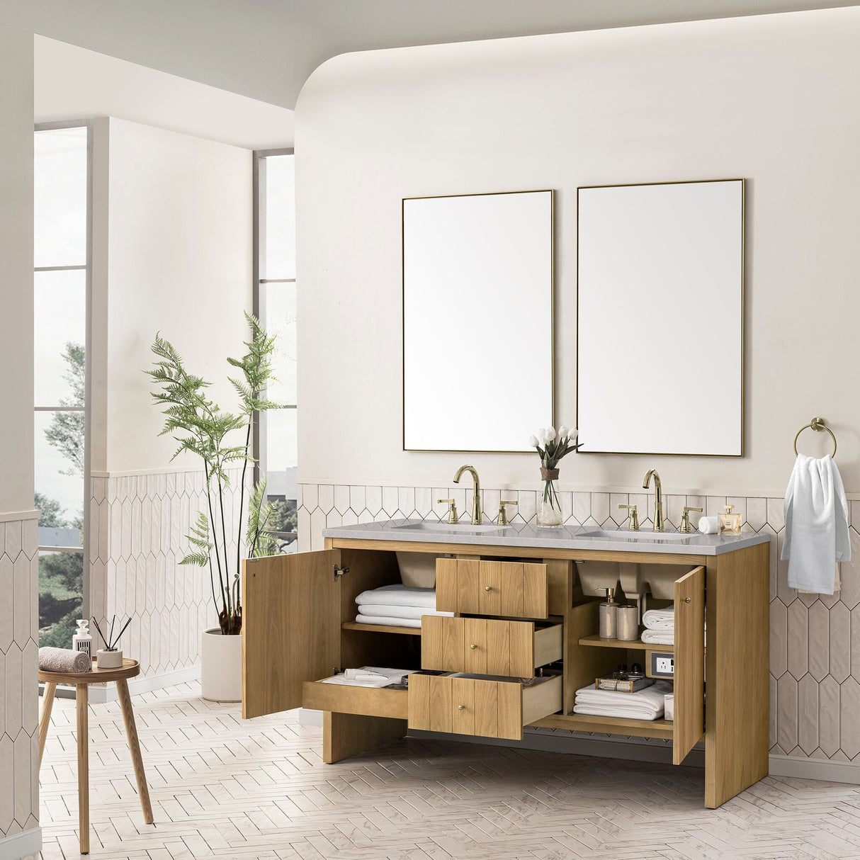 James Martin Vanities Hudson 60" Double Vanity, Light Natural Oak