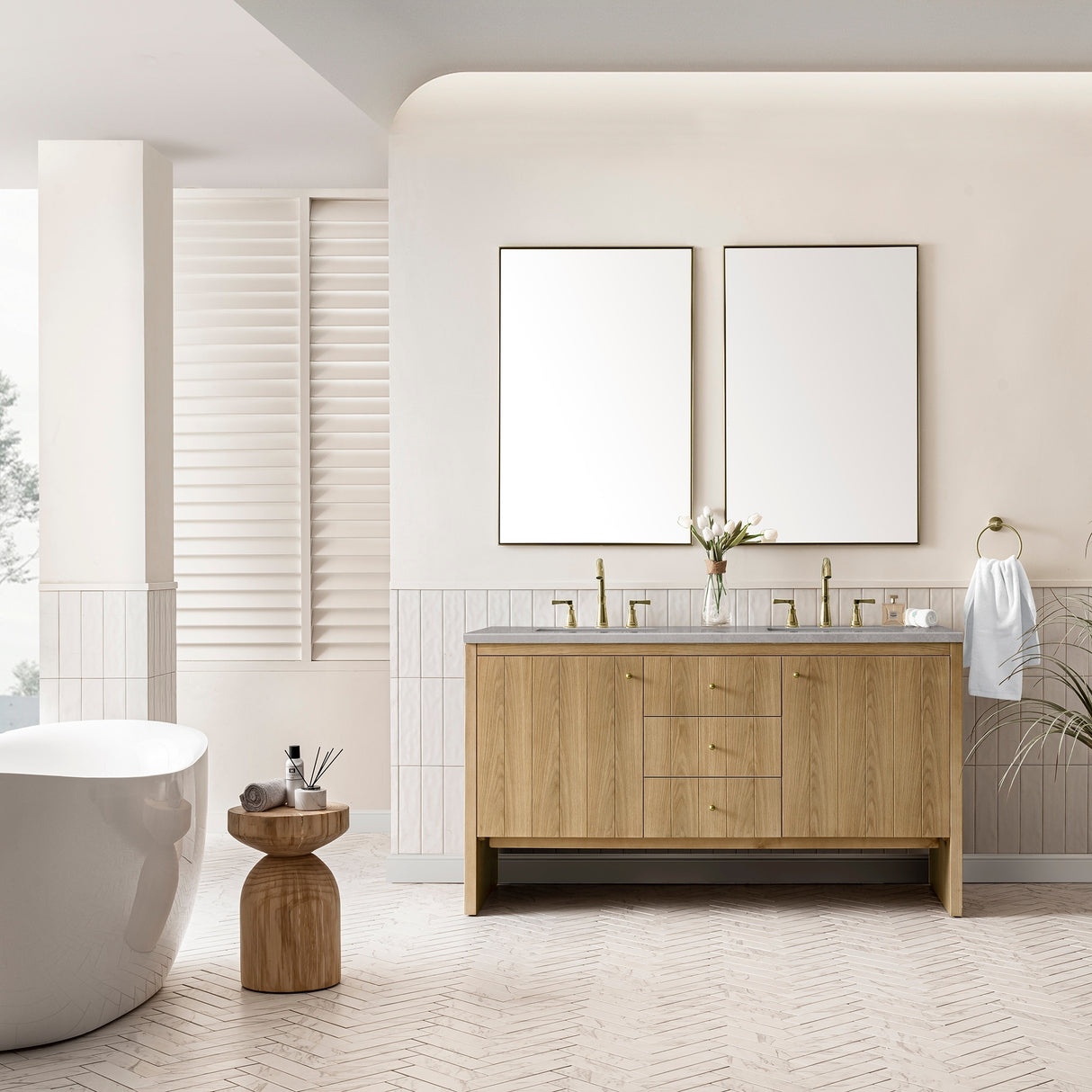 James Martin Vanities Hudson 60" Double Vanity, Light Natural Oak