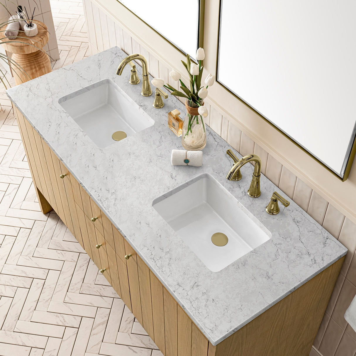 James Martin Vanities Hudson 60" Double Vanity, Light Natural Oak
