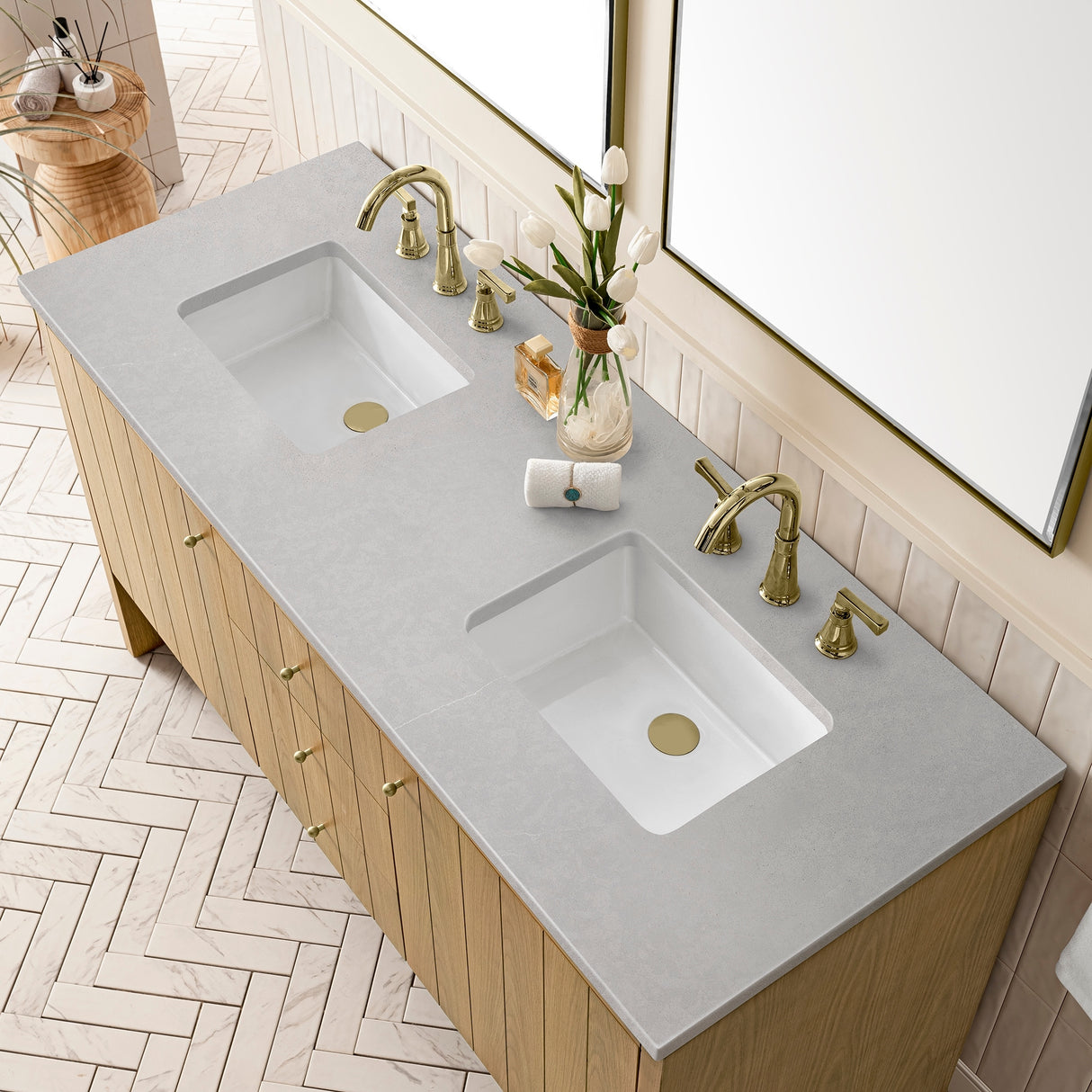 James Martin Vanities Hudson 60" Double Vanity, Light Natural Oak