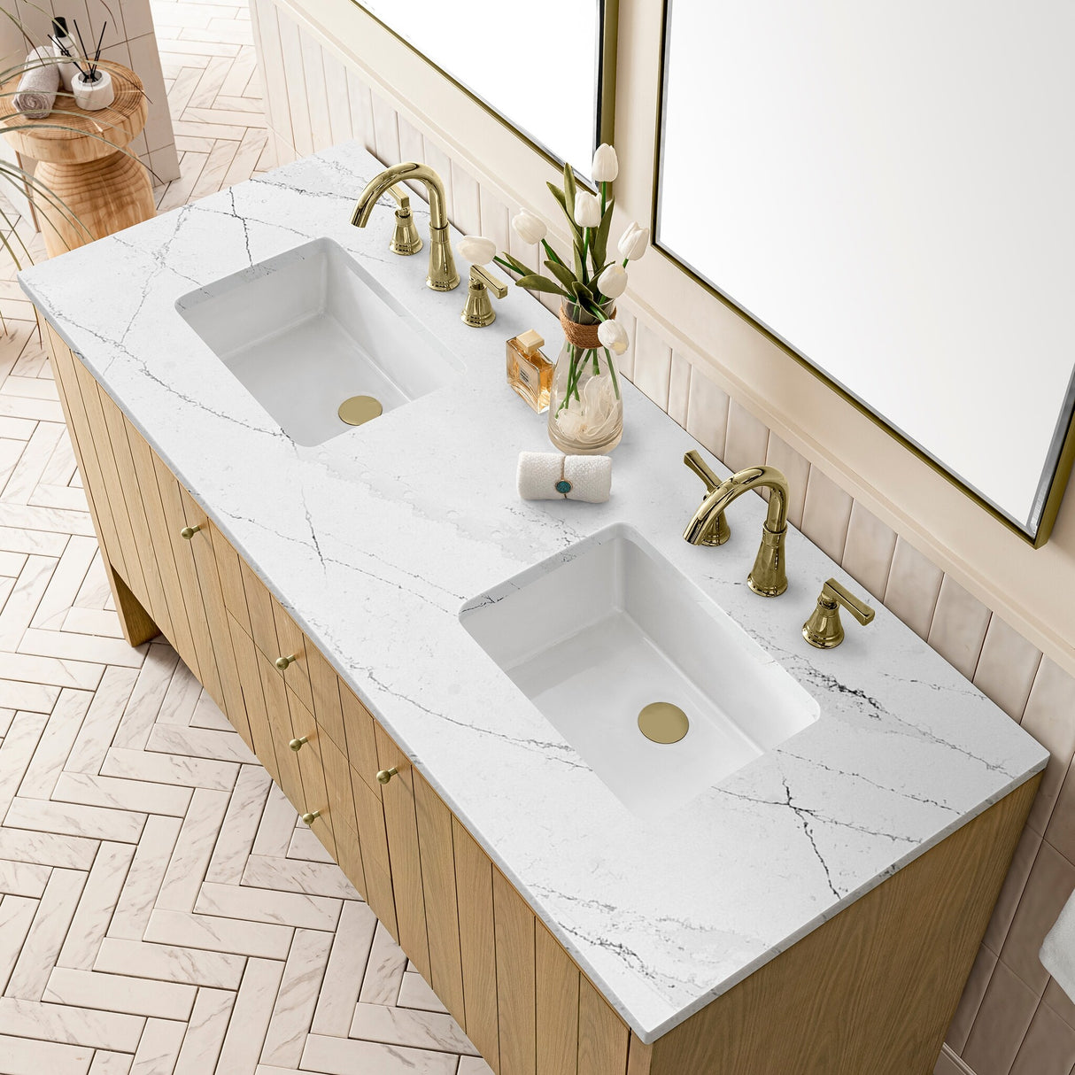 James Martin Vanities Hudson 60" Double Vanity, Light Natural Oak