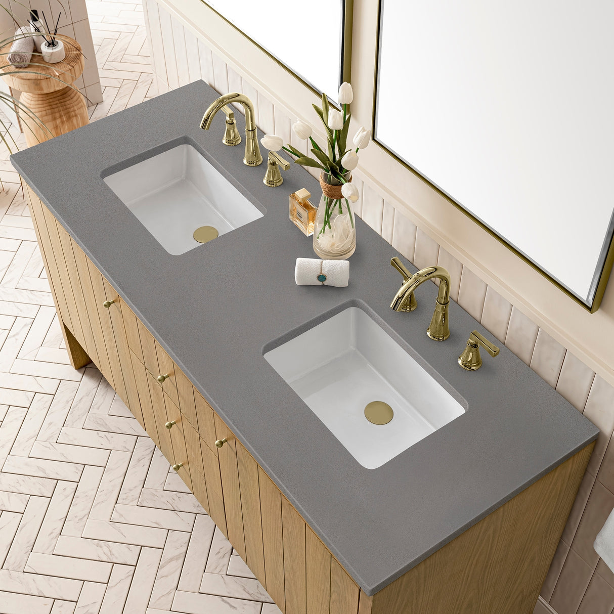 James Martin Vanities Hudson 60" Double Vanity, Light Natural Oak