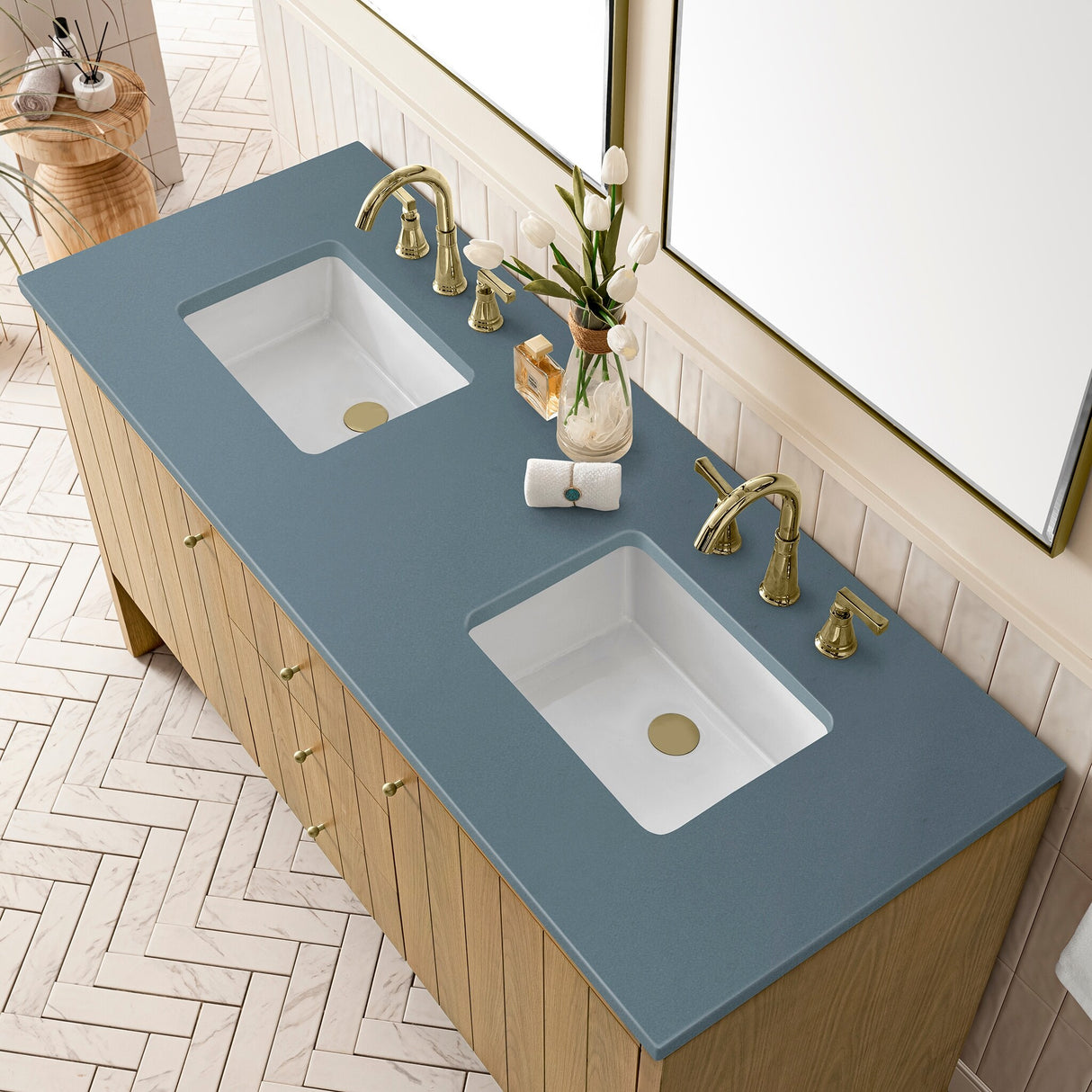 James Martin Vanities Hudson 60" Double Vanity, Light Natural Oak