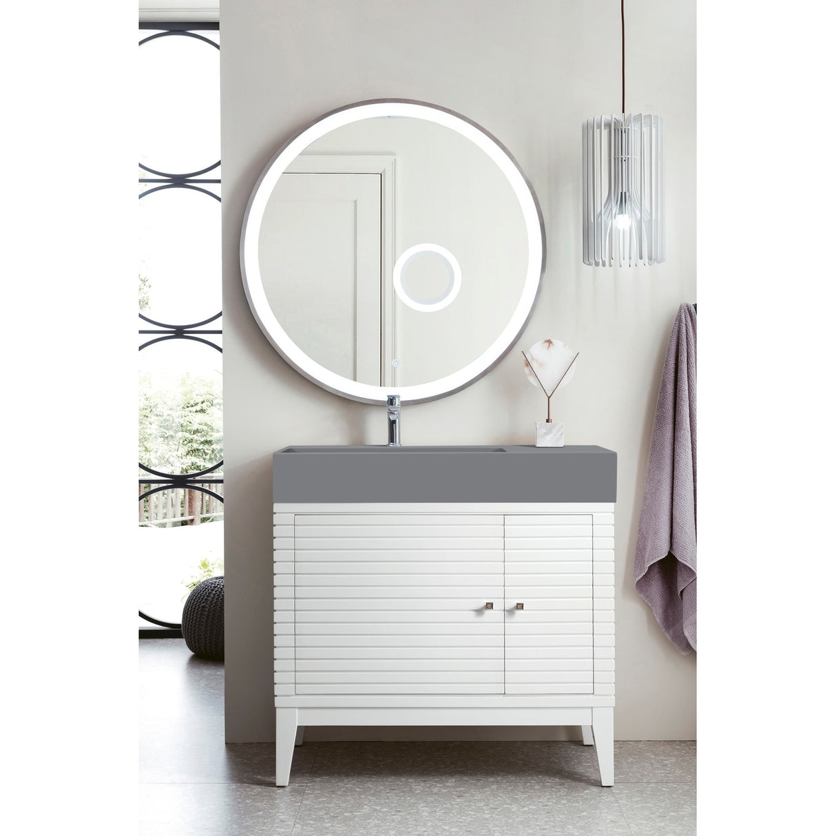 James Martin Vanities Linear 36" Single Vanity, Glossy White