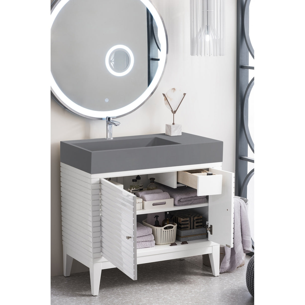 James Martin Vanities Linear 36" Single Vanity, Glossy White