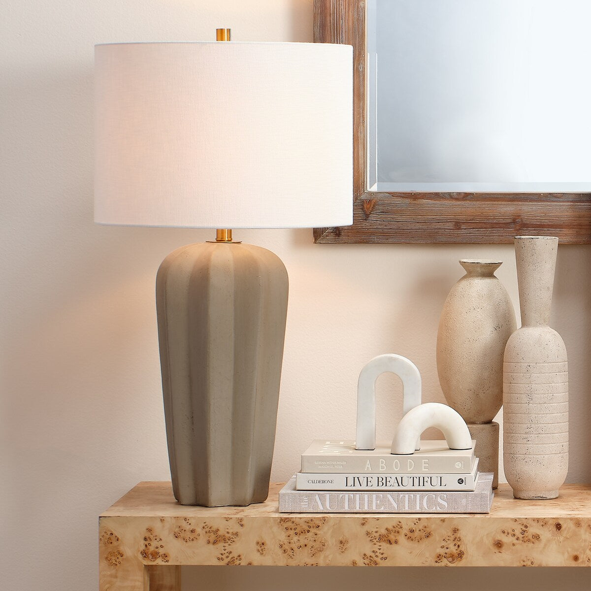 Jamie Young Regal Cement Table Lamp with Linen Shade