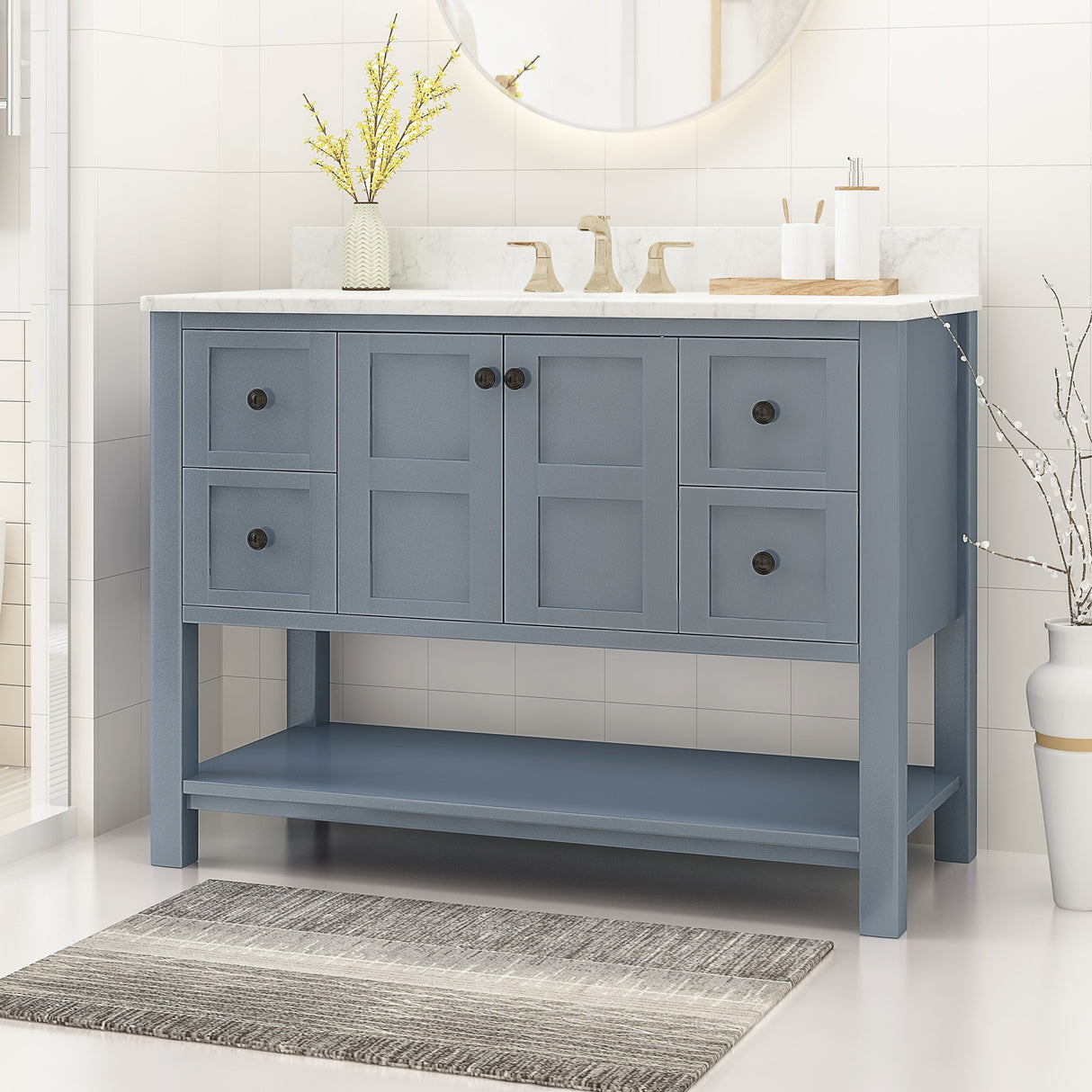 Jamison Contemporary 48" Wood Single Sink Bathroom Vanity with Carrera Marble Top by Christopher Knight Home